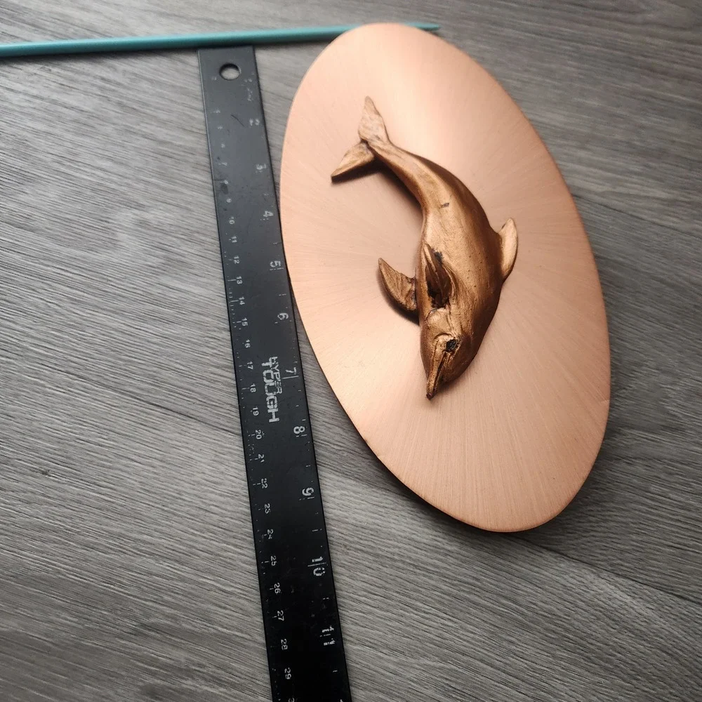 Vintage Dolphin Wall Plaque 3D Sculpted Metal Art Copper Bronze Nautical‎ Decor